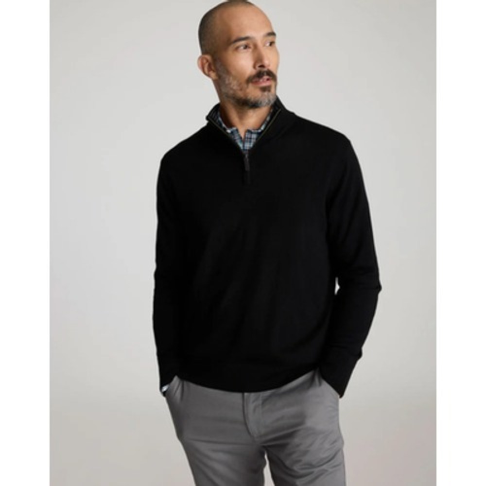 UNTUCKit Sweater Mens XL Black Merino‎ Wool 1/4 Zip Mock Neck Knit Pullover
